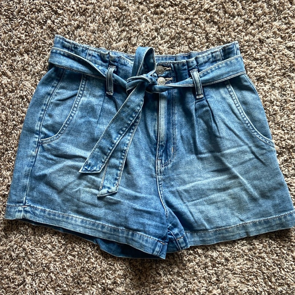 AEO Paper Bag Tie Waist Jean Shorts